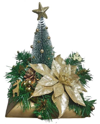 Kompozycja świąteczna, stroik, piękna ozdoba na święta, Boże Narodzenie kwadrat złoty