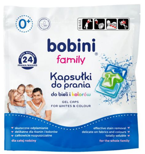 Bobini family kapsułki do prania białych i kolorowych tkanin 24szt