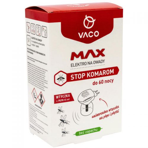 VACO MAX Elektro na owady komary wtyczka uniwersalna +płyn 45ml na 60 nocy