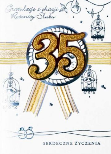Kartka na rocznicę ślubu 35 lat Pan dragon życzenia